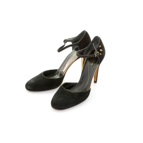 Kate Spade Black Suede Mary Jane Round Toe Ankle Strap High Heel Pumps Women 11M - Picture 3 of 8